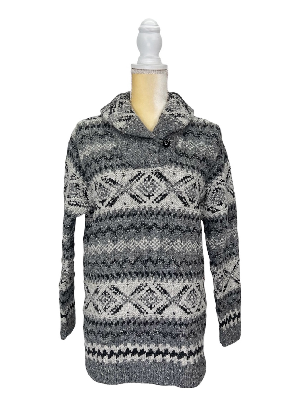Vintage Lauren Ralph Lauren Hand Knit Wool Shawl Collar Sweater Gray Size Small